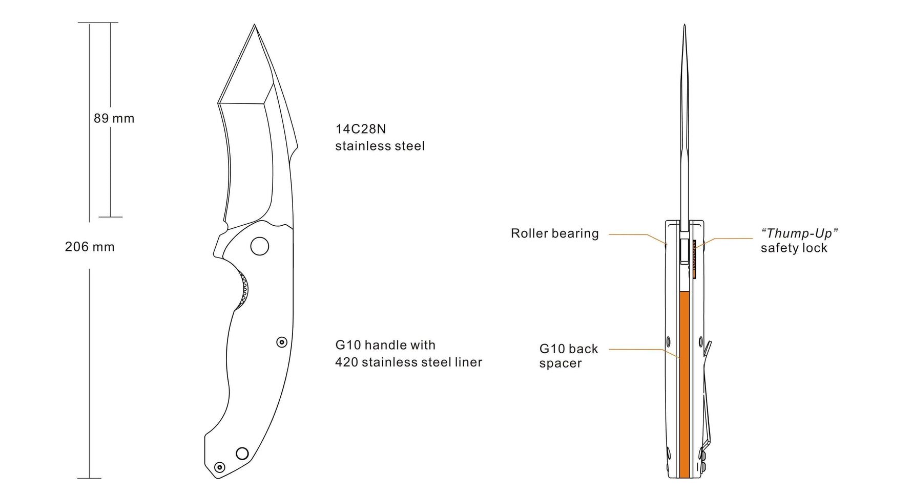 Couteau Ruike P851-B - lame acier 14C28N - manche G10 Site Officiel FENIX® - Votre boutique en ligne Fenix®